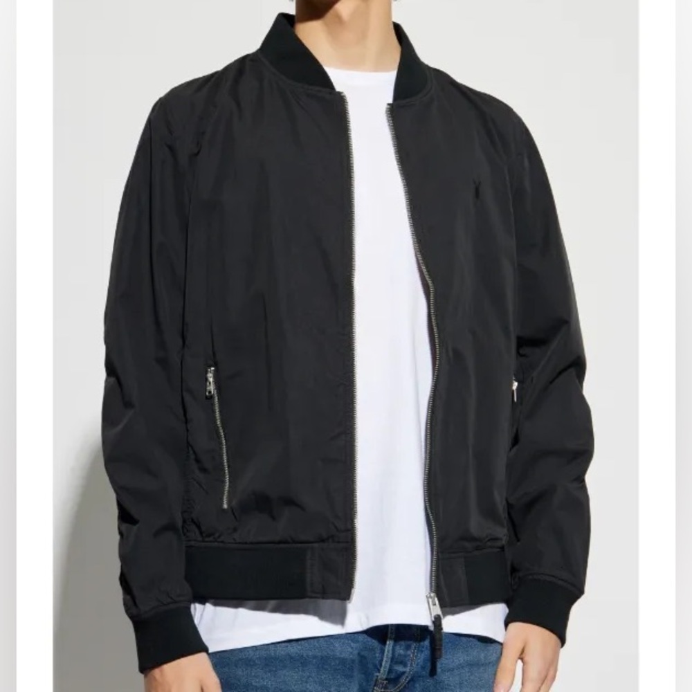 All Saints (Large) Bassett Ramskull Bomber Jacket in Black- Designer Staple!